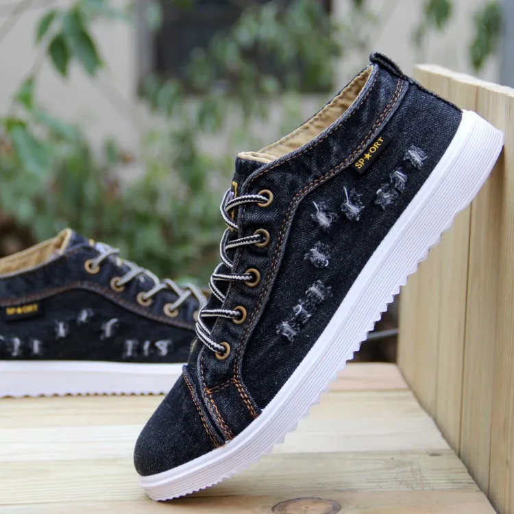 British Style Fashion Vintage Denim Jean Canvas Shoes Men High-top Casual Man Ankle Boots Flat Usual School Boy Footwear89 | Обувь