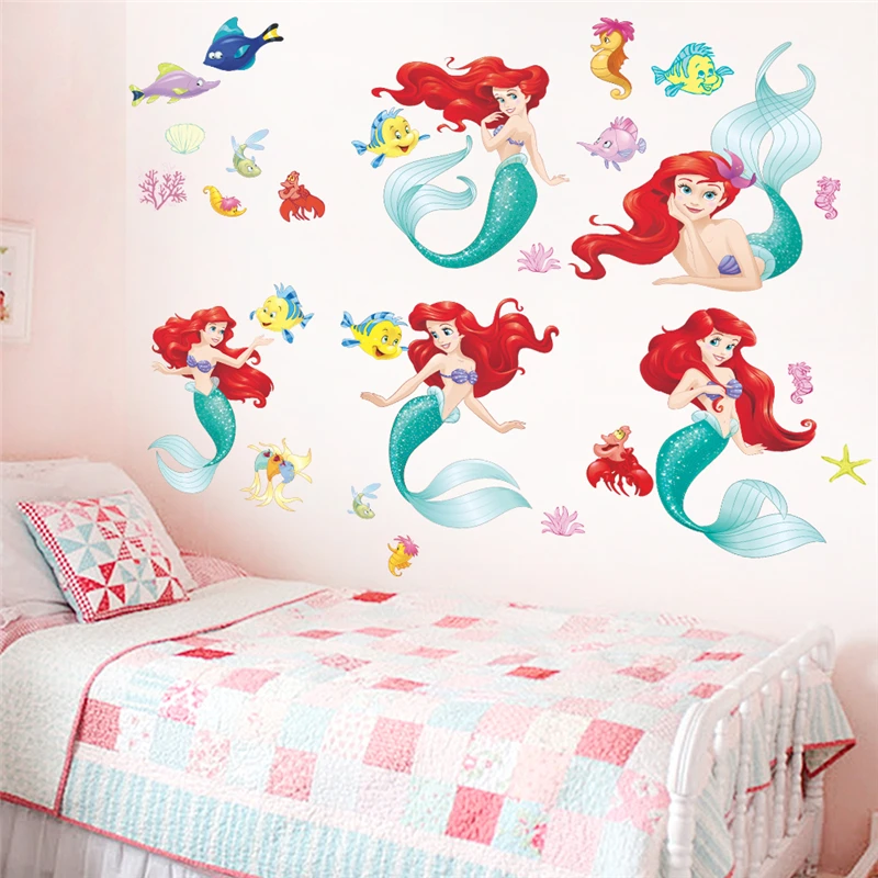 disney mermaid princess 25*70cm wall stickers for kids rooms home decor cartoon wall decals pvc posters diy mural art