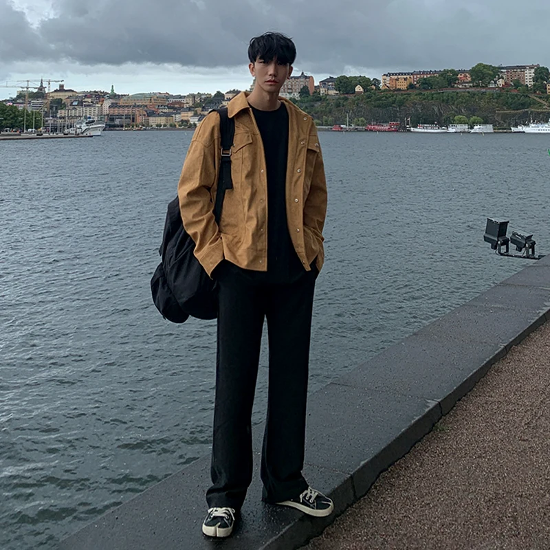 

Осенне-зимняя новая мужская куртка с отложным воротником, Короткая Повседневная модная теплая замшевая куртка высокого качества в Корейск...