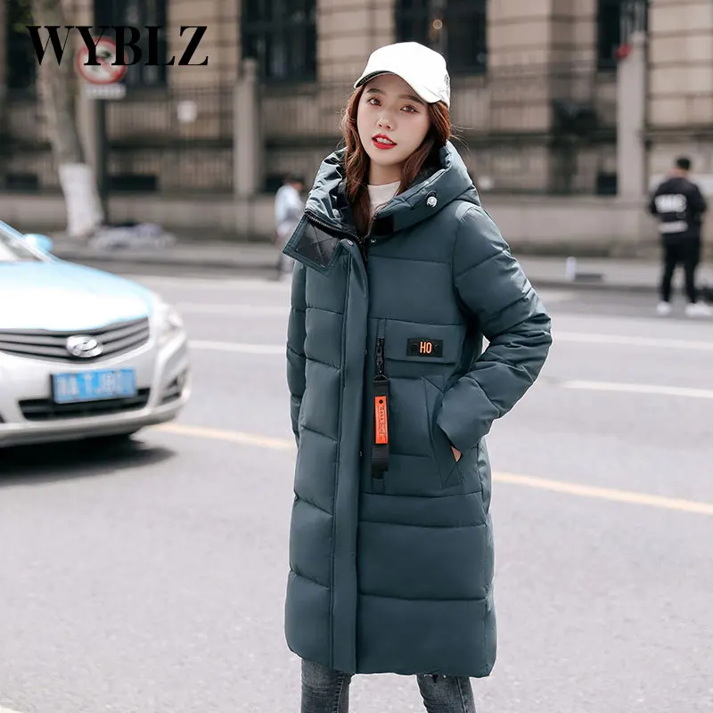 WYBLZ New Winter Parkas Jacket Women Hooded Warm Long Cotton Jackets Female Solid Color Loose Simple Padded Coat for Women 2021