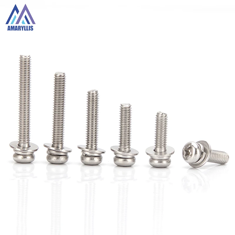 

Cross Recessed Phillips Pan Head Screw with Washer Stainless Steel M2 M2.5 M3 M4 M5 M6 M8 M10 Combination Machine Screws Bolts