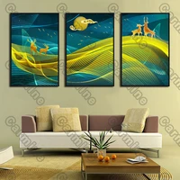 poster yellow hillside deer landscape canvas painting and prints wall art pictures decoration for living room 3pcs frameless