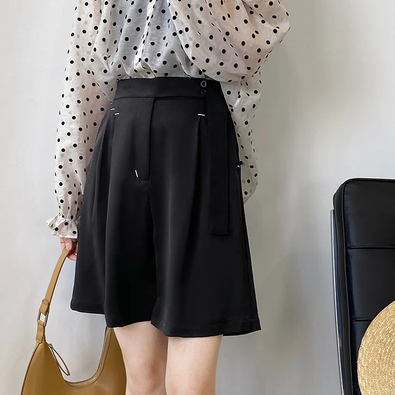 

Suit Wide Leg Shorts Women 2021 Summer Straight High Waist Slim Black Hotpants