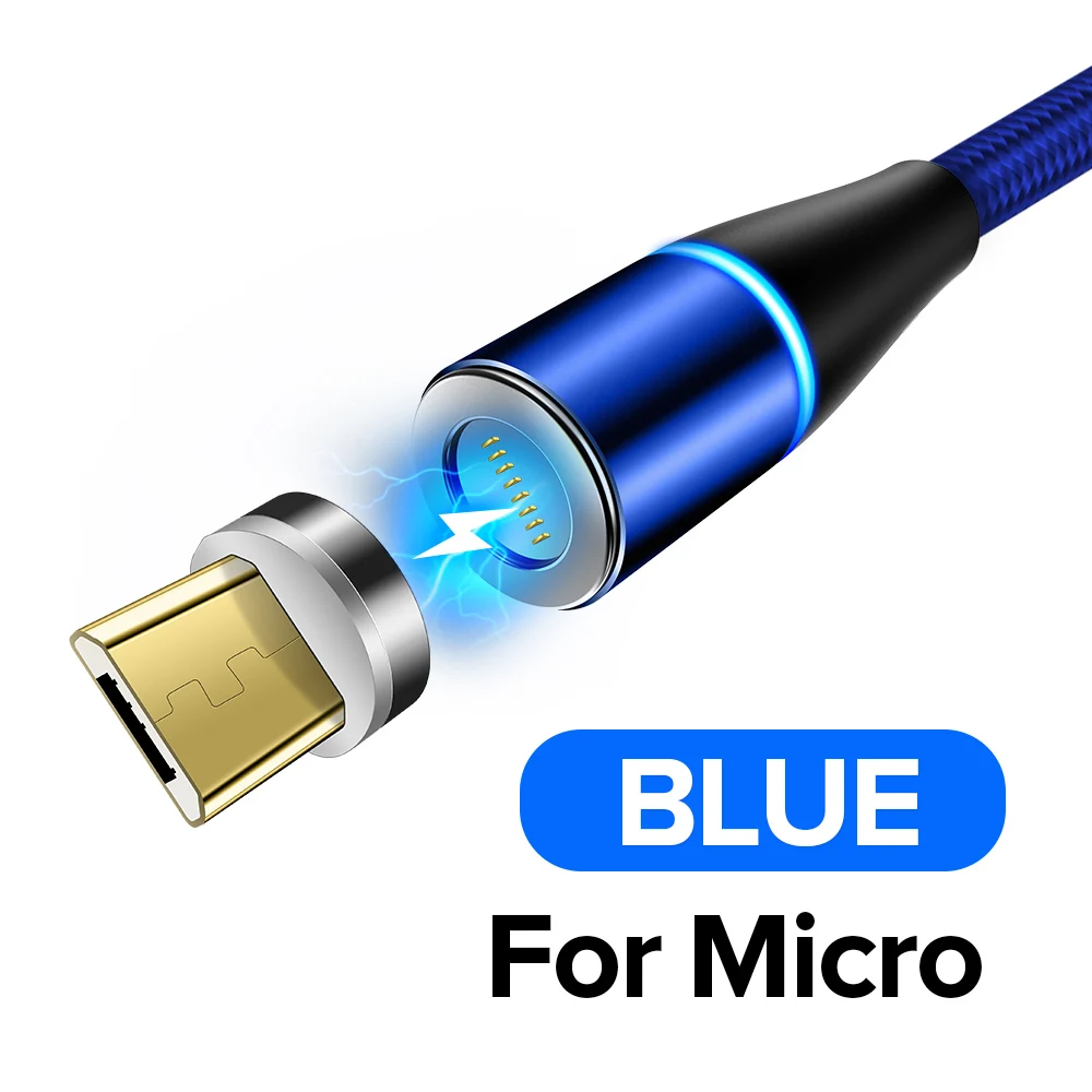Blue For Micro QC 3,0 9V Магнитный кабель для быстрой зарядки 3A светодиодный кабель Micro USB type C Tape 8 Pin Quick Charge 3,0 для samsung Xiaomi Redmi huawei - Цвет: Blue For Micro
