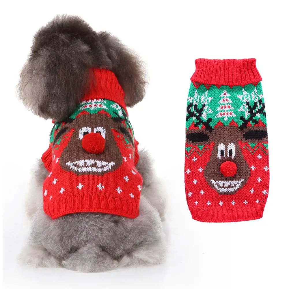 Свитера для маленьких собак одежда щенков зимний костюм с принтом лося теплый