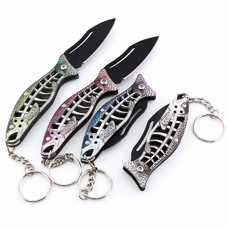 

1PC Outdoor Folding Knife Keychain Fish Shaped Fruit Peeler Mini Portable Miniature Pocket Knife Tea Cutter Camping