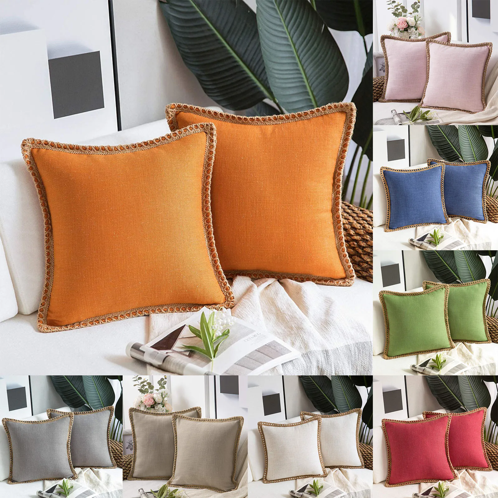 

1 pair Nordic Linen Pilllow Case Tassel Pillowcase American Rural Hipster Sofa Cushion Cover Lotus Leaf Edge Pillow Cover