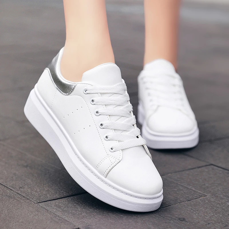 

2021 Spring/Summer Women shoes Wedges Platform Sneakers Lace-Up Breathable Casual Chunky Ladies White Shoes Woman