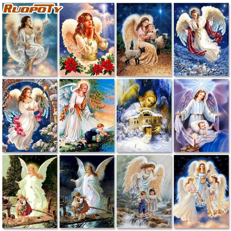 

RUOPOTY Painting By Numbers Angel Coloring By Numbers Pictures By Number Wall Art Picture Wedding Home Decoration