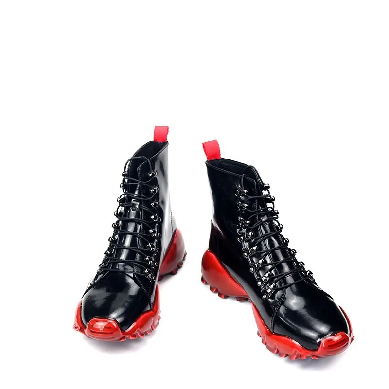 

Brand Lace Up Platform Boots Men Street Designer Red Casual Ankle Shoes Luxury Genuine Leather High-Top Sneakers Plus Size 45