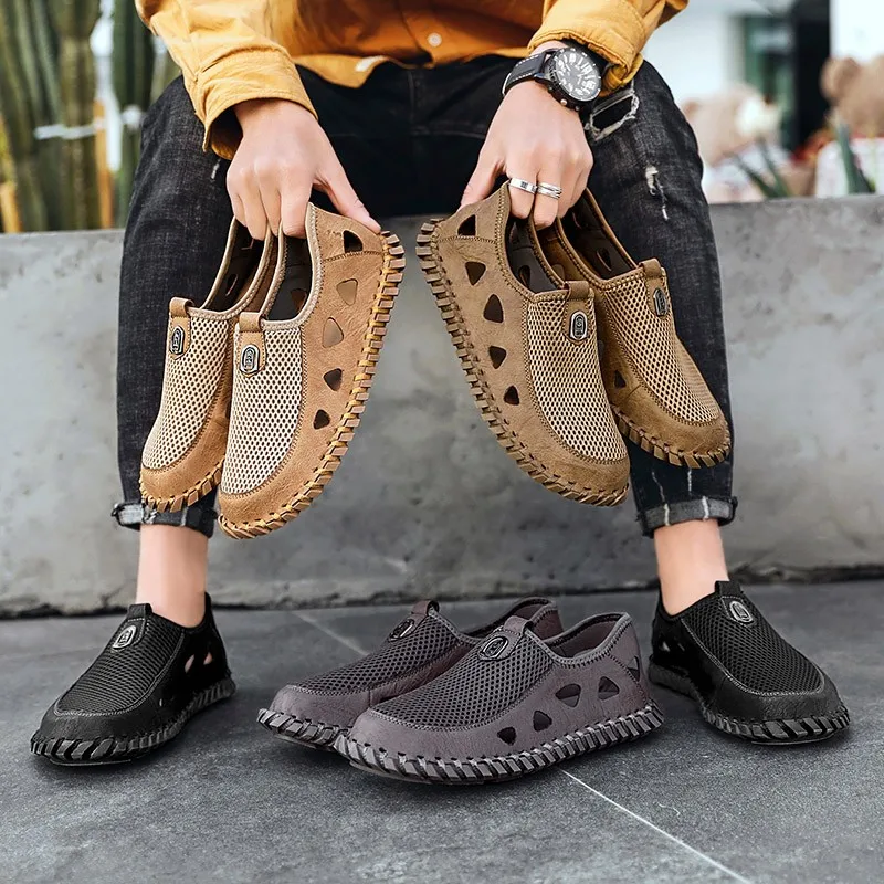 

2021 New Summer Shoes Men Sandals Genuine Leather Casual Shoes Man Quality Design Outdoor Beach Sandals Roman Water Sneakers