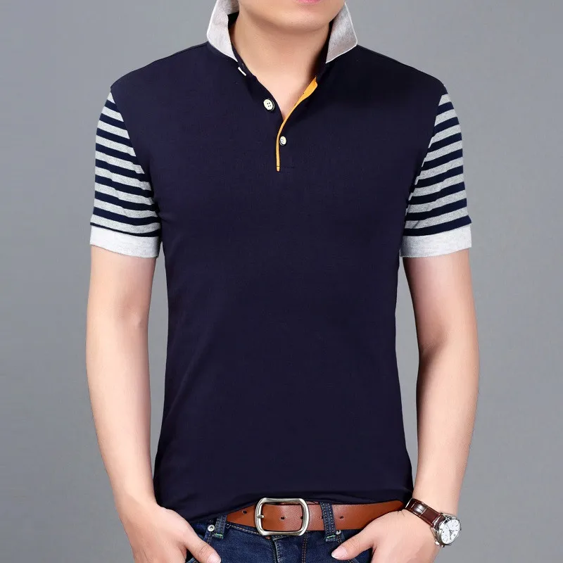 Fashion Brand Polo Shirt Men's Striped Tee Tops Grade Summer Short Sleeve Slim Fit Cotton Boys Poloshirt Casual Clothing | Мужская