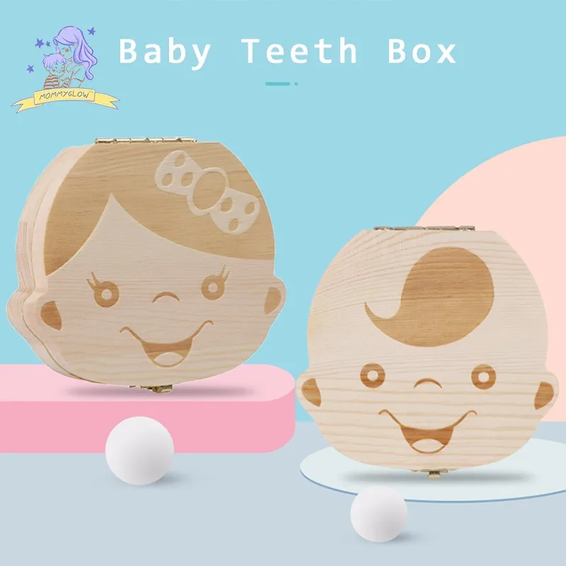 

Baby Teeth Box English French Spanish Russian Dutch Letter Baby First Curl Storage Wooden Boys Girls Organizer Souvenir Gift