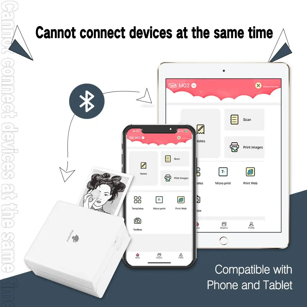 Портативный принтер Phomemo M02 Pro Bluetooth мини термопринтер 300 точек/дюйм беспроводной