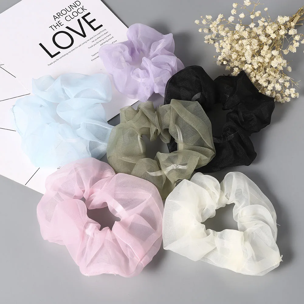 

Fashionable Temperament Cute Chiffon Hair Ring Flower Headband Rubber Elastic Cord Lotus Ponytail Print Ladies Hair Accessories