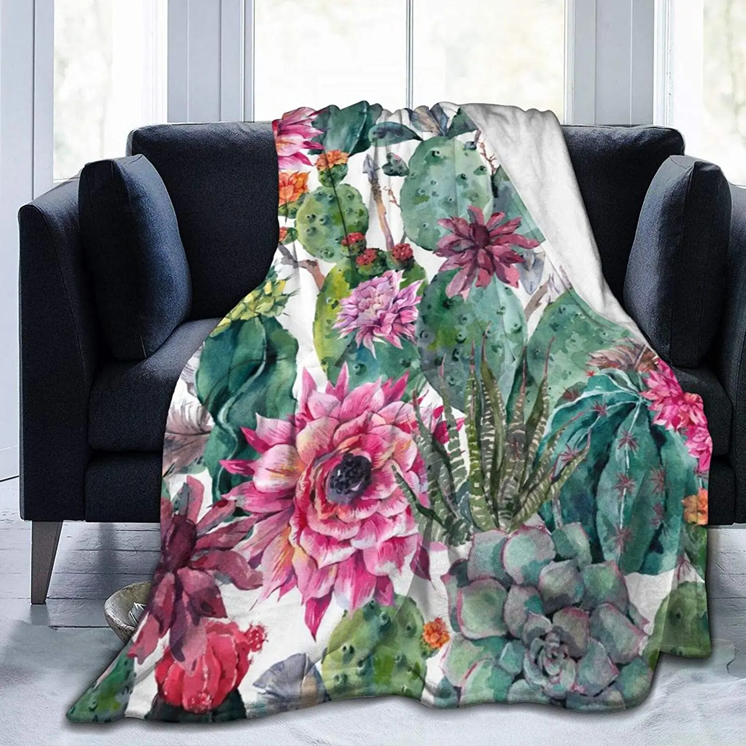

Fall Winter Blanket Tropical Plant Painting Cactus Wool Sofa Blanket, Fluffy Warm Flannel Blanket for Adults 60X 50