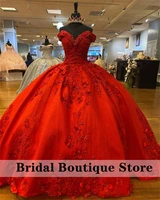 2022 red bling quinceanera dresses appliques beaded 16 off shoulder sweet party gowns vestido 15 anos