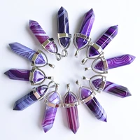 wholesale 24pcslot high quality purple stripe onyx pillar shape point chakra charms pendants for jewelry making free shipping