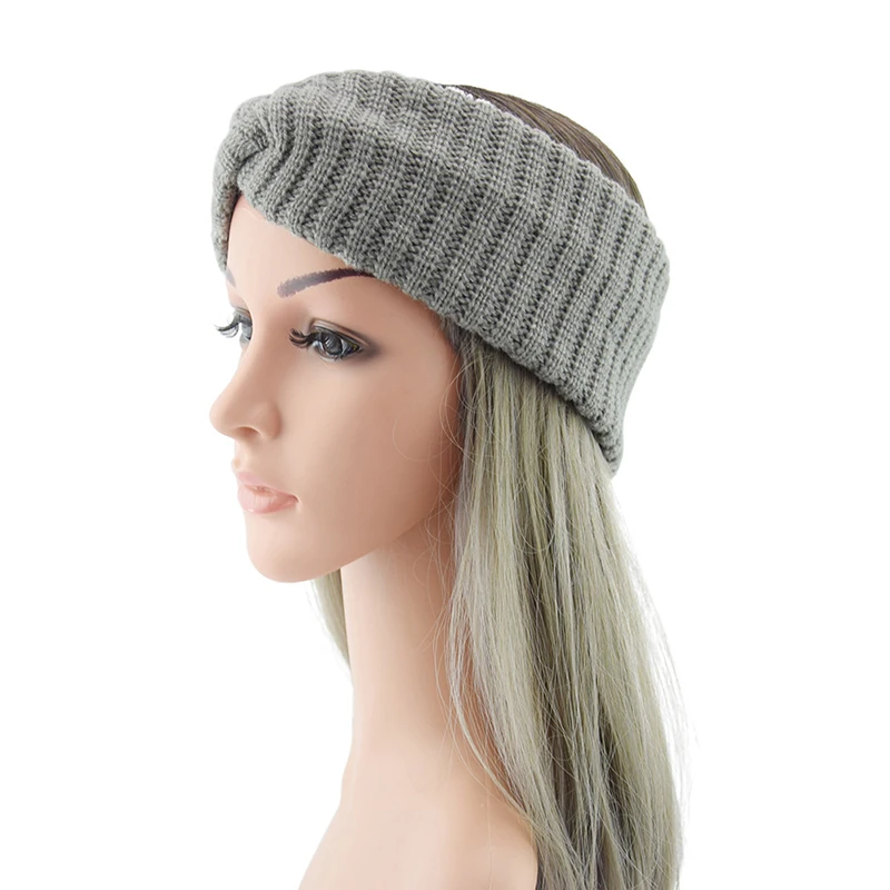 

Solid Color Wide Side Warmer Ear Headband Fashion Hair Accessories Elastic Hair Bands Crochet Stripes Knitted Cross Head Wrap