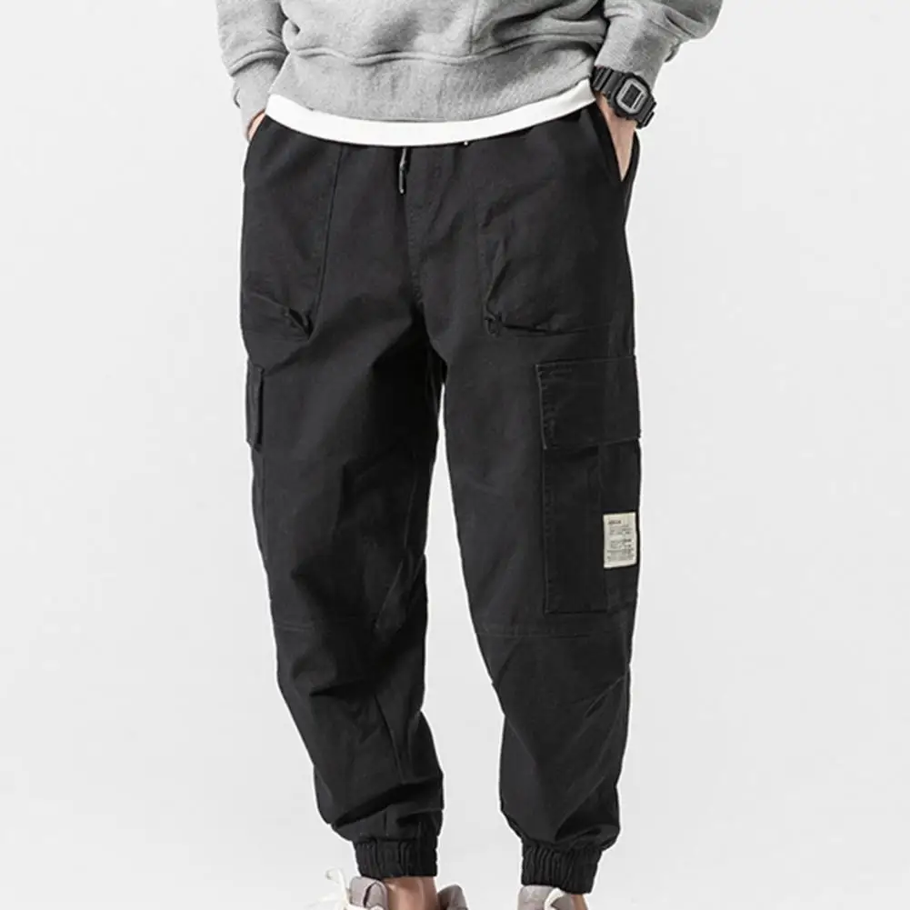 

2021 Summer Shorts Casual Cargo Pants Solid Color Thin Multi Pockets Men Mid Rise Drawstring Trousers for Daily Wear Trousers