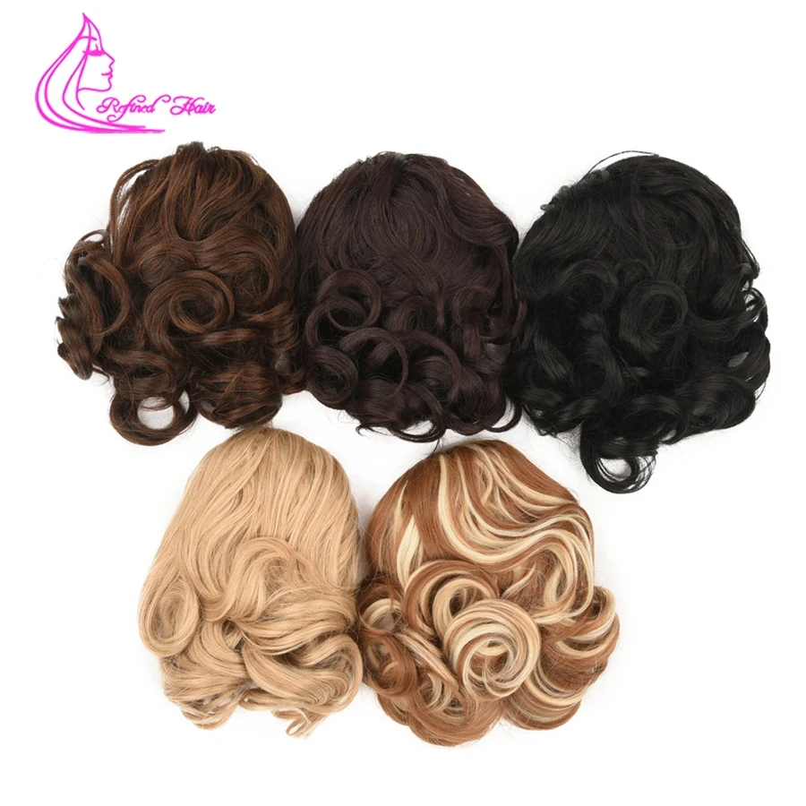 Утонченные короткие волнистые волосы с 2 зажимами в хвосте искусственные