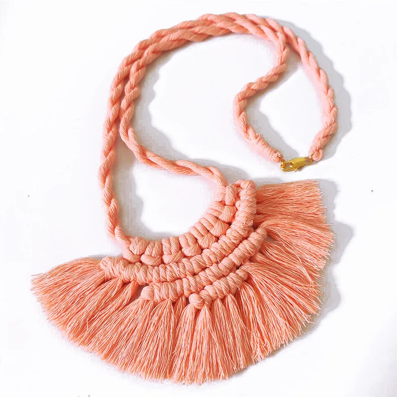 Ожерелье ручной работы в стиле бохо с бахромой из хлопка длинная цепочка