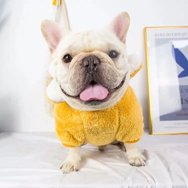 Толстовка с капюшоном в виде французского бульдога подсолнуха милое зимнее