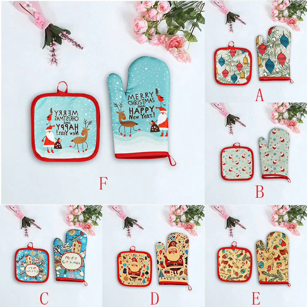 Рождественские Противо горячие перчатки для выпечки микроволновая печь