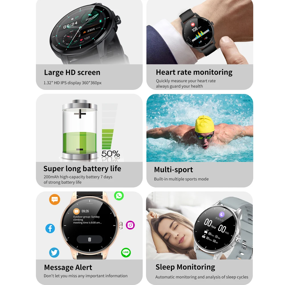 Спортивные Смарт-часы для мужчин и женщин 1 32 дюйма HD 360*360 сенсорный экран - купить