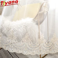 luxury embroidered tulle curtains for living room flower rope embroidery yarn window drapes for bedroom x hm408hs