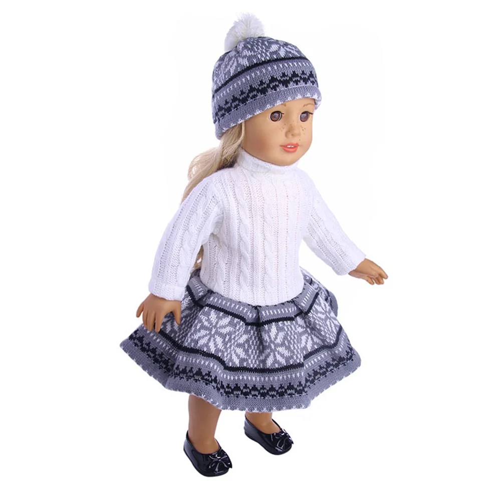 Легко большой кукла для девочек комплекты зимней одежды свитер + юбка шапка 18
