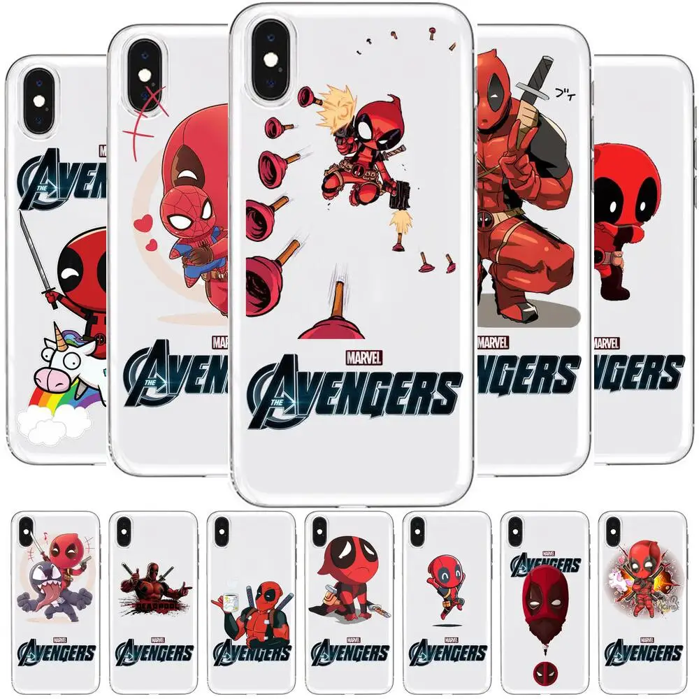 

Marvel Avengers Deadpool Anime Transparent Phone Case For XiaoMi Redmi Note 10 9S 8 7 6 5 A Pro T Y1 Anime Cover Silicone Pre