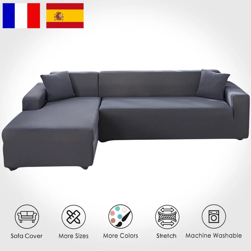 1 Piece Sofa Cover Spandex Solid Color Elastic Sofa Cover Living Room 1/2/3/4 Seater Corner Sofa Need to Order 2 Pieces