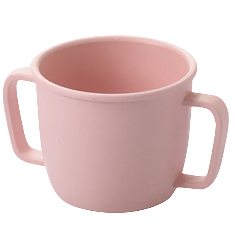 pink Экологическая чашка для воды, пшеничная соломинка, детская чашка для завтрака с двойной ручкой, Экологичная чашка для молока и напитков для ребенка - Цвет: pink