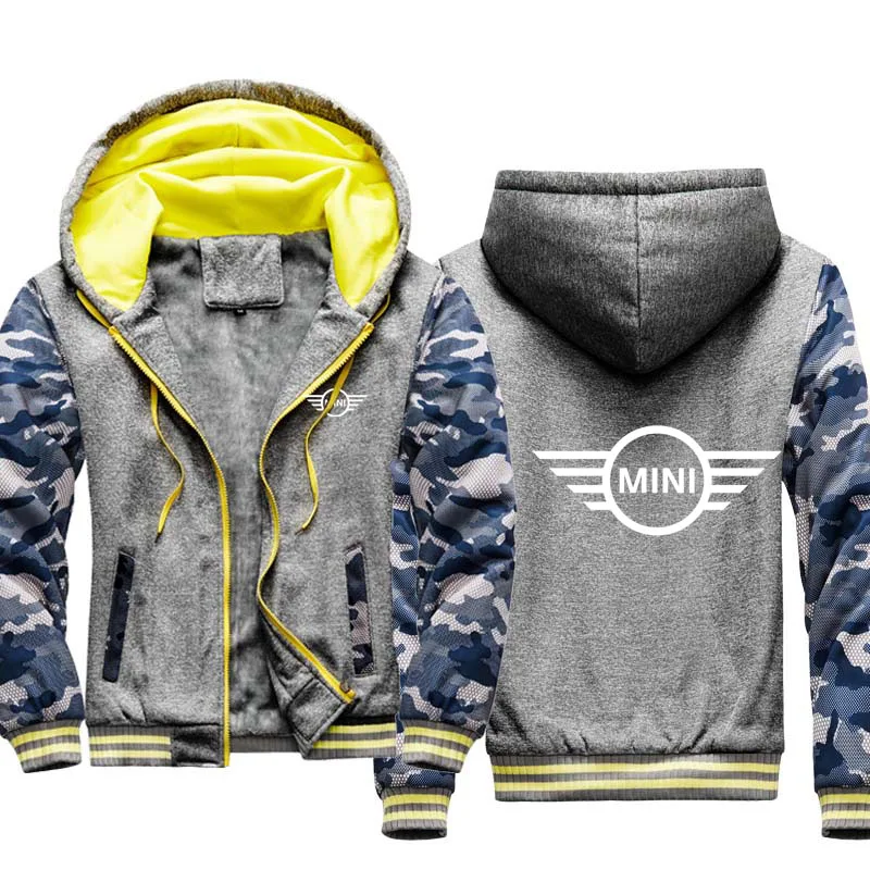 

Unisex Winter Mens Hoodie Mini Car Logo Camouflage Thicken Men's Sport Jacket Warm Wool Fleece Cotton Men's Zipper Hoodie