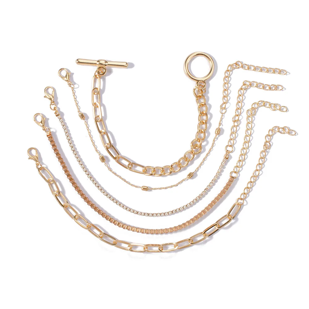 DIEZI 5 шт./компл. винтажная Золотая цепь звено браслет наборы для женщин Простые