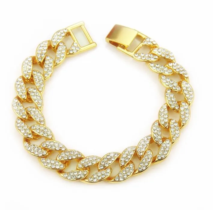 Gold Bracelet Золотое ожерелье+ часы+ браслет в стиле хип-хоп, кубинская цепочка в стиле «Майями», вымощенные стразы, CZ Bling Rapper для Мужчин, Ювелирные изделия - Окраска металла: Gold Bracelet