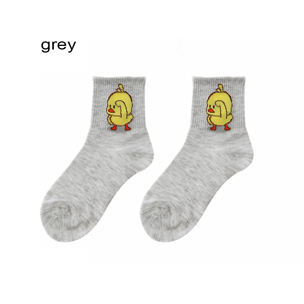 Grey 1 пара милых Хлопковых Носков унисекс с вышитыми героями мультфильмов, танцевальные Чулочные изделия с желтой уткой в стиле хип-хоп, хипстерские забавные дышащие повседневные заниженные носки - Цвет: Grey