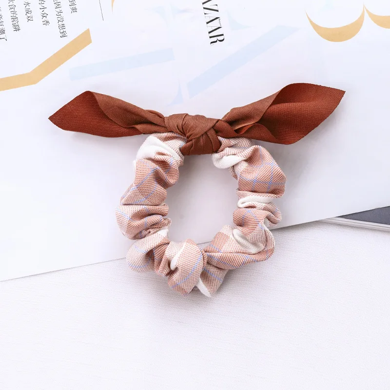 

Woman Cat Ears Scrunchies Plaid Hair Ties Girls Ponytail Holders Rubber Band Femme Elastic Hair Band Hair Accessories E045