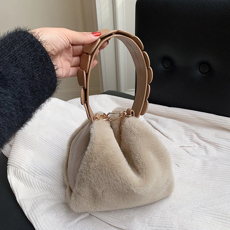 

Mini Faux Fur Crossbody Shoulder Bags with Short Wide Handle for Women 2021 Winter Lady Luxury Travel Handbags and Purses Totes