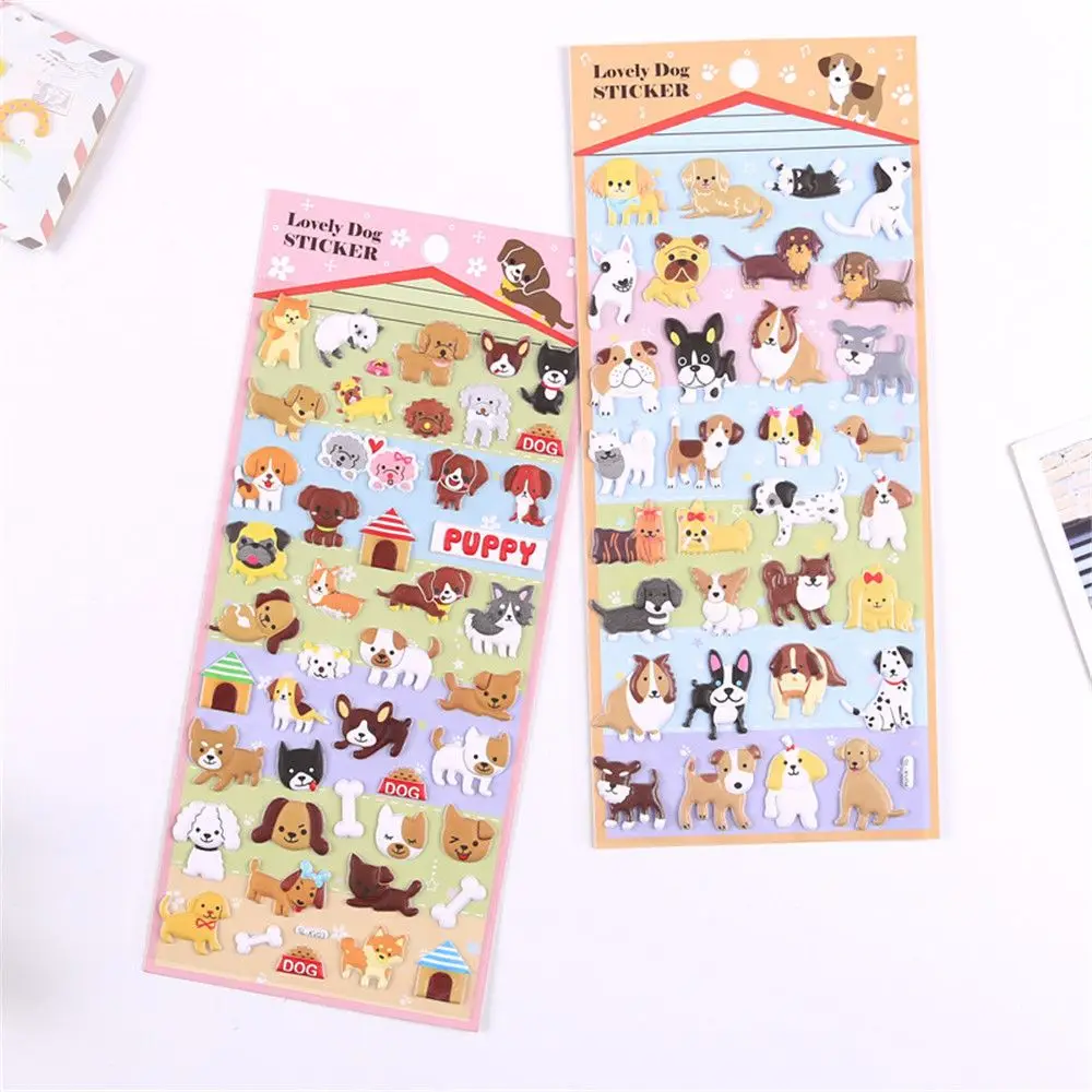 

2sheets Cute Dogs Stickers Kawaii Stationery DIY Scrapbooking Diary Album Decorations 3D Puppy Packging Sealing Label Kids Gift