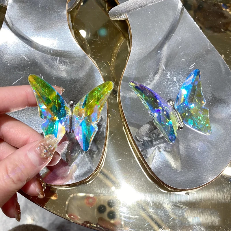 

Crystal Butterfly Decor Women Slippers Summer Sandals Beach Shoes Woman Cute Outside Slides Flip Flops Flat Shoes Woman