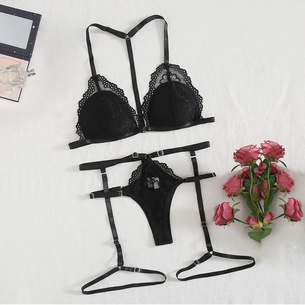 Women Floral Lace Garter Chest Pad Bra Lingerie Set Bandage Underwear sleep tops ropa sexy bielizna 2021 | Женская одежда