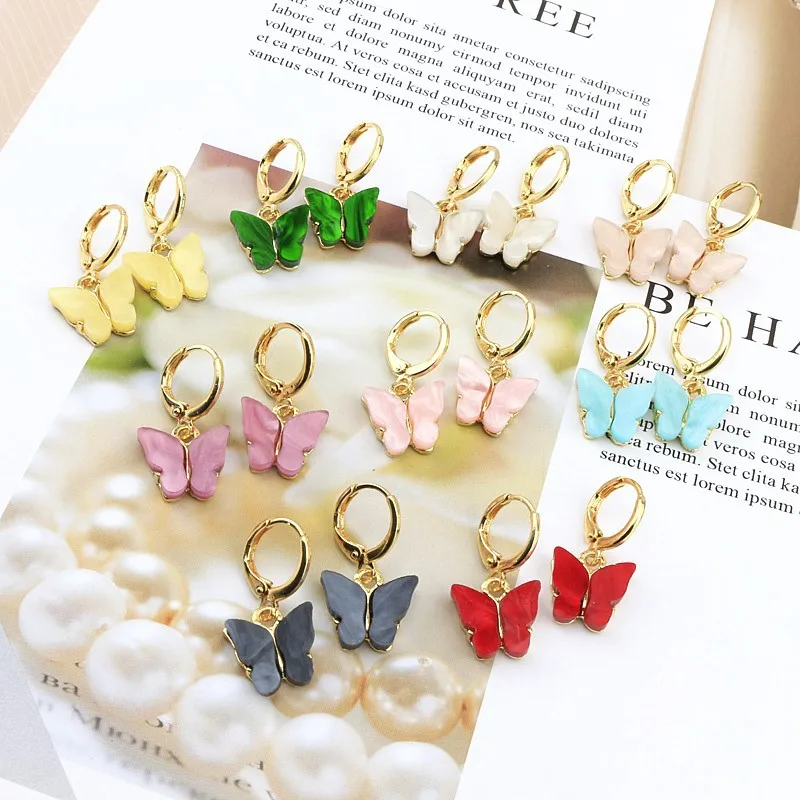 Luokey женские золотистые акриловые серьги в виде колец сладкий Цвет мелкие бабочки