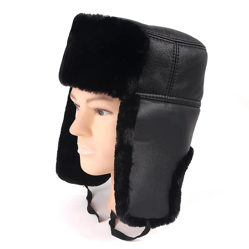 Высококачественная зимняя шапка ушанка мужская кожаная Снежная меховая русская