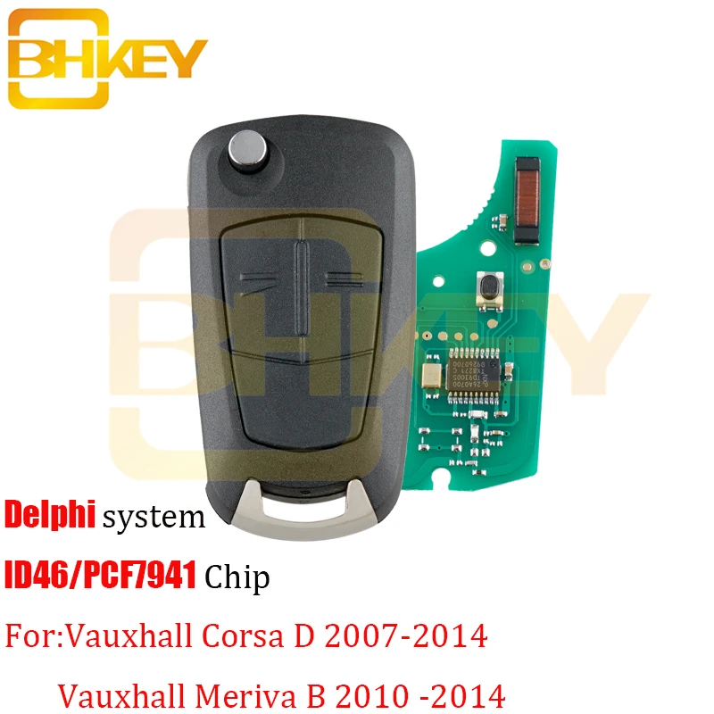 BHKEY 2 кнопки дистанционный ключ PCF7941 чип для системы Opel Vauxhall Delphi VAUXHALL CORSA D 2007 2014 MERIVA