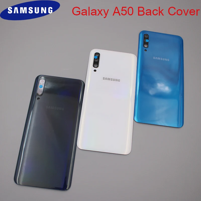 

Оригинальный Корпус Samsung A50, задняя крышка аккумулятора, замена заднего корпуса с наклейкой, клей + крышка объектива камеры + логотип для Galaxy ...