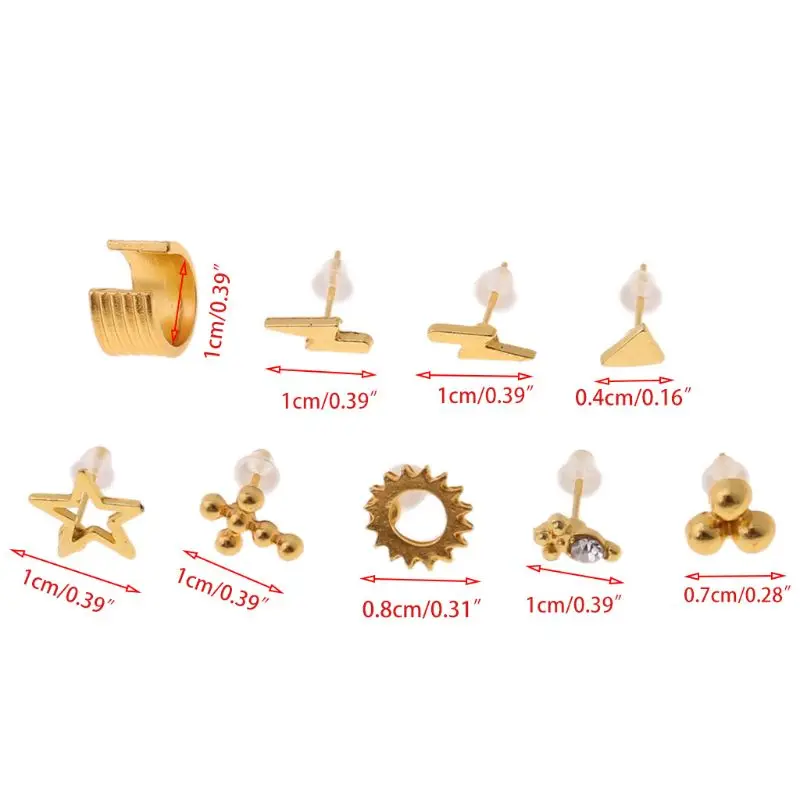 

Golden Bee Star Moon Sun Eye Small Stud Earrings Set Charm Women Fashion Jewelry