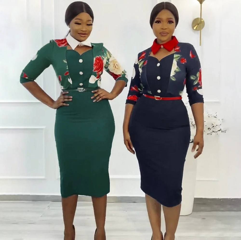 

MD African Flowers Print Boho Vintage Dresses Elegant Ladies Office Fashion Clothes Ankara Dashiki Maxi Robes Vestidos Africanos