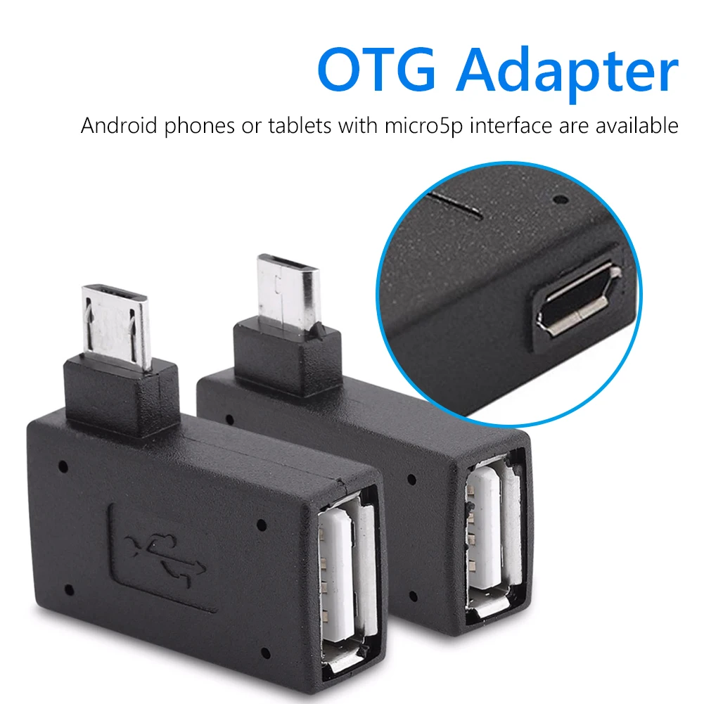 

2 in 1 Powered Micro USB Male to USB A Female OTG Adapter Left Right 90 Degree Angle USB Flash Drive for Android Phone Tablet